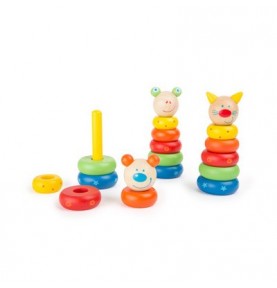 Colourful Wooden Animal Stacking Ring Tower - Close-up details of natural materials