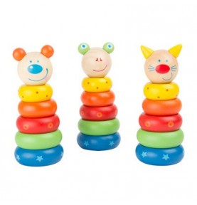 Colourful Wooden Animal Stacking Ring Tower - Montessori Educational Toy