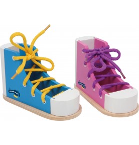 Montessori Wooden Shoe Lacing & Tying Activity Toy - Wooden Montessori Toy