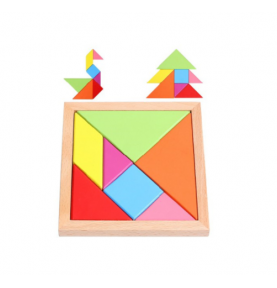 Wooden Tangram Puzzle - 7 Geometric Pieces with Guide - Overview of Montessori learning set