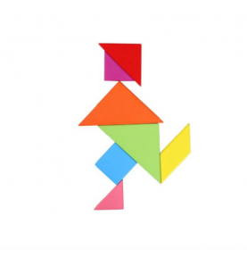 Wooden Tangram Puzzle - 7 Geometric Pieces with Guide - Close-up details of natural materials