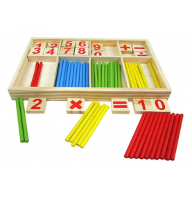 Wooden Arithmetic Box with Counting Sticks & Number Tiles - Overview of Montessori learning set