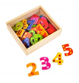 Wooden Magnetic Numbers & Math Symbols Set - 40 Pcs - Close-up details of natural materials