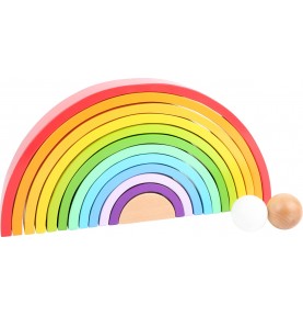 Giant Montessori Wooden Rainbow Stacker XXL with 2 Balls - Detailed view and wooden finish