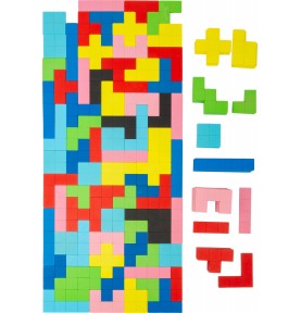 Wooden Geometric Tetris Grid Puzzle - 40 Brain Teaser Blocks - Montessori Educational Toy