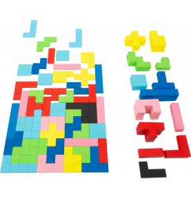 Wooden Geometric Tetris Grid Puzzle - 40 Brain Teaser Blocks - Overview of Montessori learning set