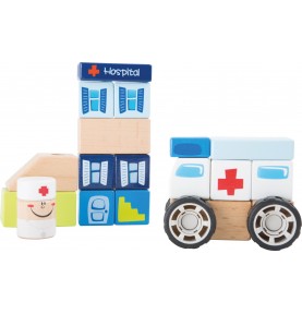 Wooden Ambulance & Hospital Construction Playset - Montessori Educational Toy