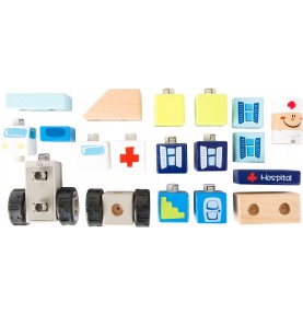 Wooden Ambulance & Hospital Construction Playset - Sensory learning and motor skills details