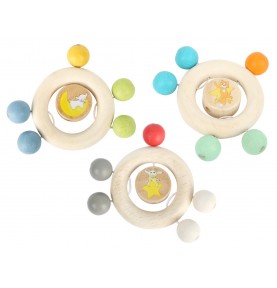 Natural Wooden Teething Ring with Sensory Beads - Montessori Educational Toy