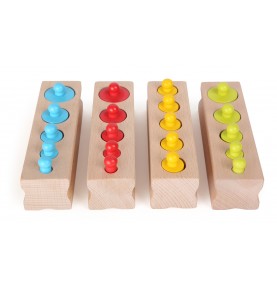 Montessori Cylinder Volume & Weight Blocks - 4 Bases Set - Detailed view and wooden finish