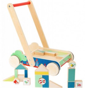 Wooden Baby Walker Wagon with Building Blocks Cart - Montessori Educational Toy