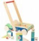Wooden Baby Walker Wagon with Building Blocks Cart