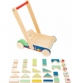 Wooden Baby Walker Wagon with Building Blocks Cart - Overview of Montessori learning set