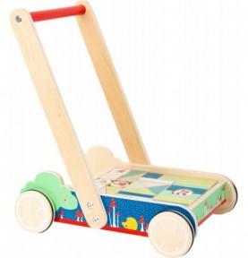 Wooden Baby Walker Wagon with Building Blocks Cart - Detailed view - Montessori toy