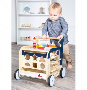 Deluxe Ocean Wooden Baby Walker & Activity Cart - Close-up details of natural materials