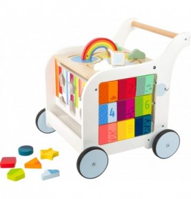 Deluxe Rainbow Wooden Baby Walker & Activity Cart - Montessori Educational Toy
