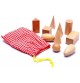 Wooden 3D Geometric Solids with Sensory Drawstring Bag