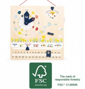 Wooden Learning Calendar & Teaching Clock Board - Close-up details of natural materials