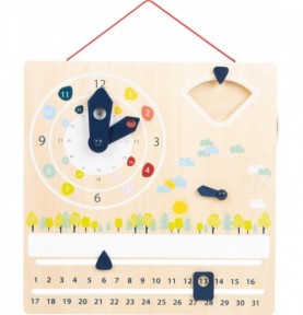 Wooden Learning Calendar & Teaching Clock Board - Sensory learning and motor skills details