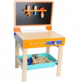 2-in-1 Wooden Workbench & Drawing Desk Playset - Montessori Educational Toy