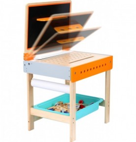 2-in-1 Wooden Workbench & Drawing Desk Playset - Overview of Montessori learning set