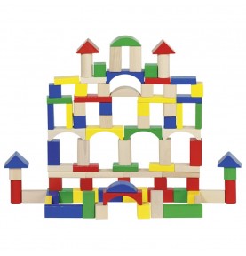 Solid Wood Building Blocks Set - 100 Classic Shapes - Montessori Educational Toy