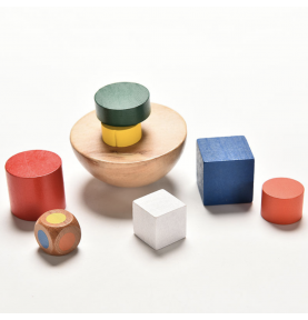 Wooden Rocking Balance Toy - Stacking & Balancing Game - Close-up details of natural materials