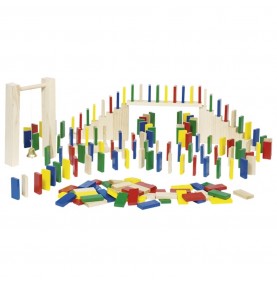 Wooden Domino Rally Set - 250 Multicoloured Pieces - Montessori Educational Toy
