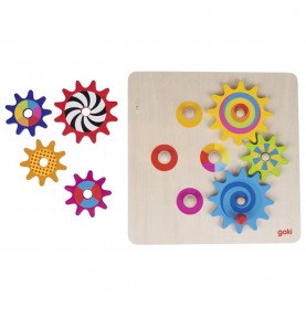 Wooden Interlocking Spinning Gears Board - STEM Cogs Toy - Detailed view - Montessori toy