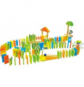 Wooden Domino World Frog Obstacle Course - 145 Pieces - Montessori Educational Toy