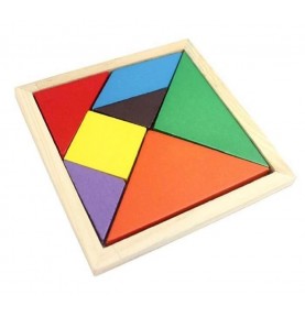 Wooden Tangram Puzzle - 7 Geometric Pieces with Guide - Montessori Educational Toy