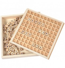 Wooden Word Building Grid & Letter Cubes - Montessori Educational Toy