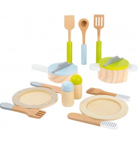 Wooden Cookware & Tableware Pretend Dinner Play Set - Montessori Educational Toy