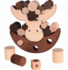 Wooden Balancing Moose Game with Stacking Logs - Montessori Educational Toy