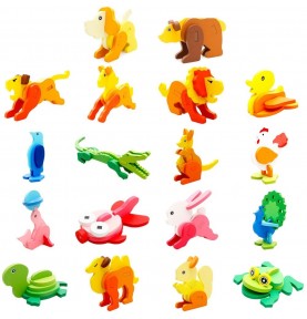 3D Wooden Animal Assembly Puzzle - Chunky Shape Sorter - Montessori Educational Toy