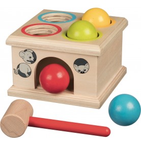 Wooden Pound and Roll Hammer Box - 4 Balls - Montessori Educational Toy