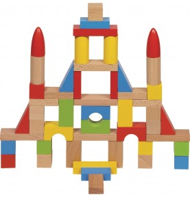 Solid Wood Building Blocks Set - 50 Pieces with Cotton Bag - Montessori Educational Toy