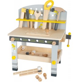 Compact Wooden Tool Workbench - Grey & Yellow - Montessori Educational Toy