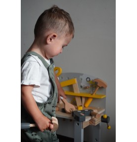 Compact Wooden Tool Workbench - Grey & Yellow - Product in use view 8
