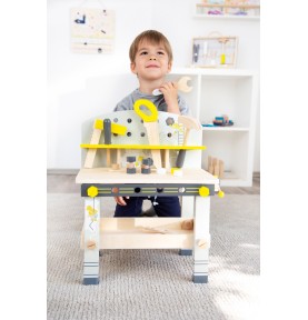 Compact Wooden Tool Workbench - Grey & Yellow - Product in use view 7