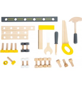 Compact Wooden Tool Workbench - Grey & Yellow - Overview of Montessori learning set