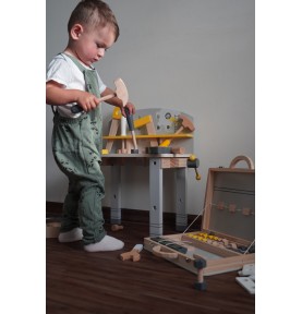 Compact Wooden Tool Workbench - Grey & Yellow - Product in use view 9