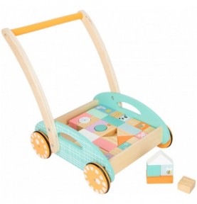 Pastel Wooden Baby Push Walker with 34 Blocks - Montessori Educational Toy