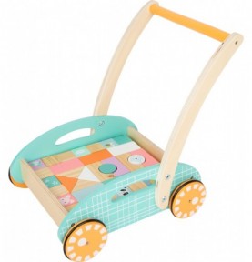 Pastel Wooden Baby Push Walker with 34 Blocks - Overview of Montessori learning set