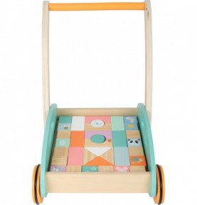 Pastel Wooden Baby Push Walker with 34 Blocks - Sensory learning and motor skills details
