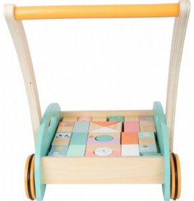 Pastel Wooden Baby Push Walker with 34 Blocks - Close-up details of natural materials