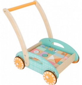 Pastel Wooden Baby Push Walker with 34 Blocks - Product in use view 6