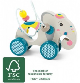 2-in-1 Wooden Elephant Push Toy & Bead Maze - Sensory learning and motor skills details