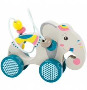 2-in-1 Wooden Elephant Push Toy & Bead Maze - Montessori Educational Toy