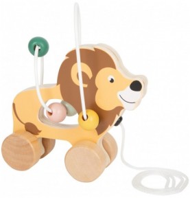 Pull-Along Wooden Lion with Wire Bead Maze - Montessori Educational Toy